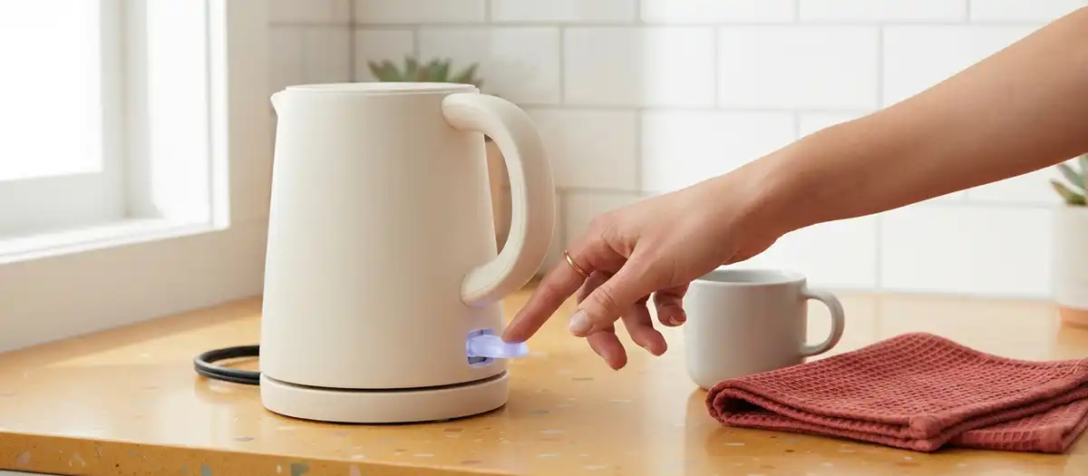 Electric kettle being switched on for a second boil