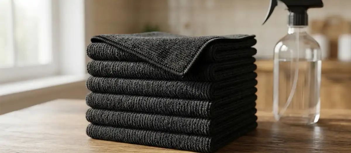Stack of colorful microfiber cleaning cloths