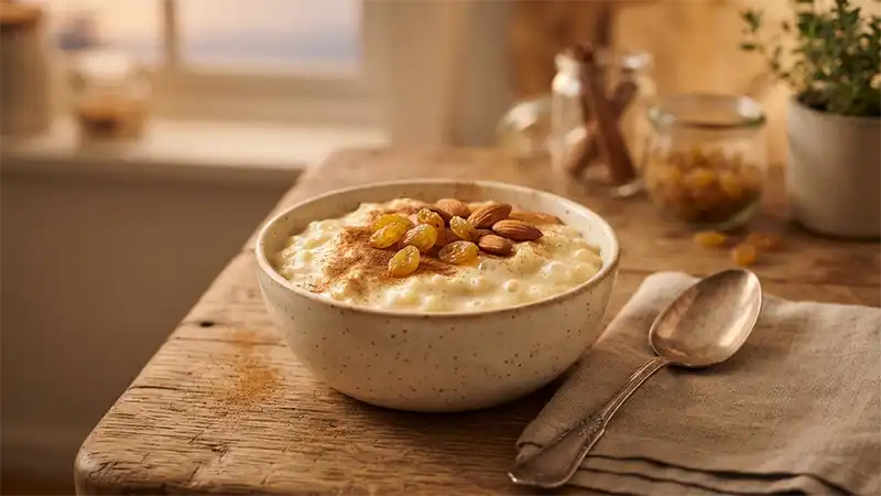 Rice pudding dessert made in a rice cooker