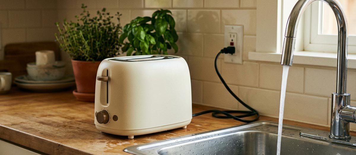 Toaster placed too close to a kitchen sink